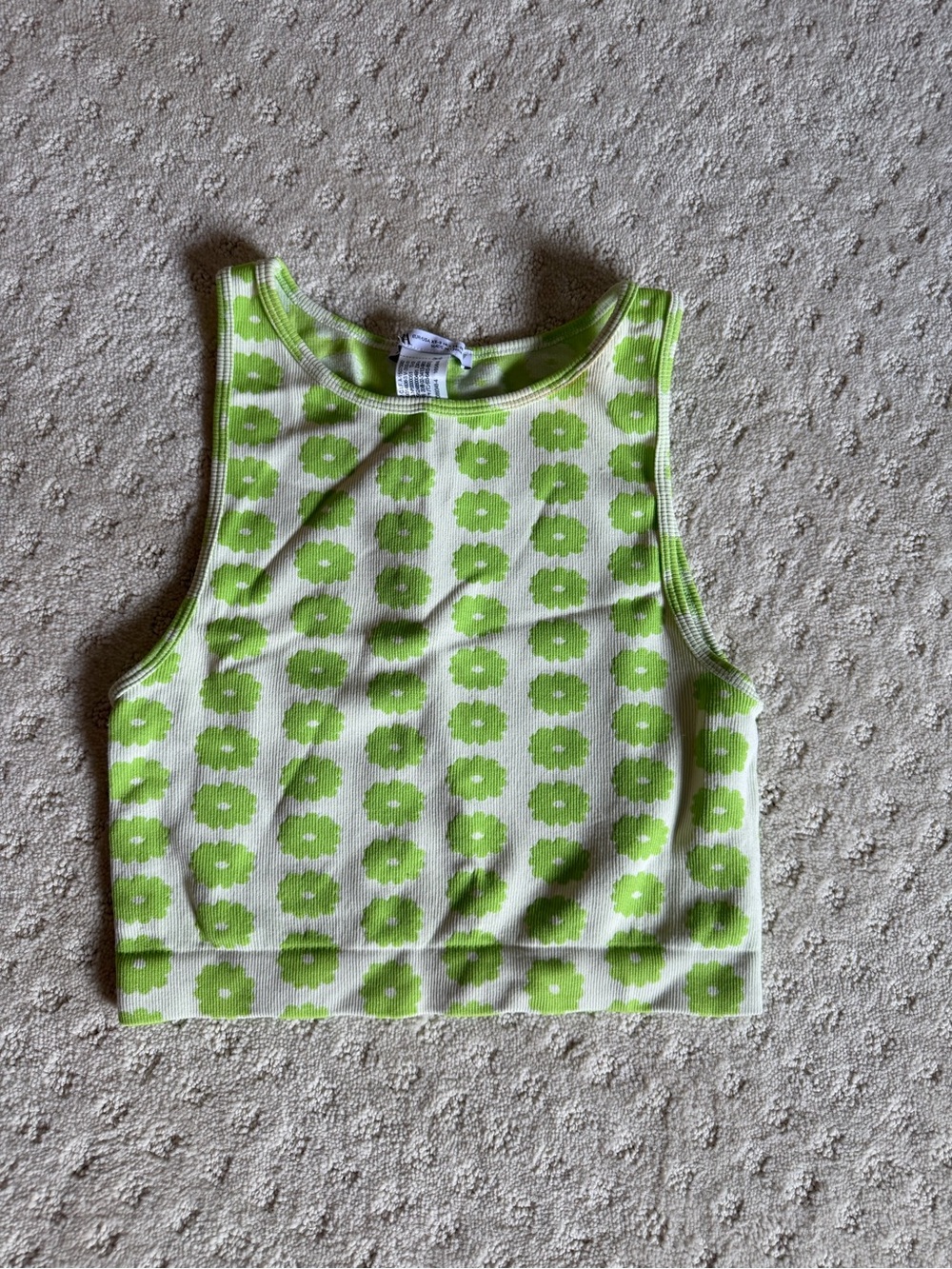 Zara White Tank Top with Lime Green Floral Pattern
